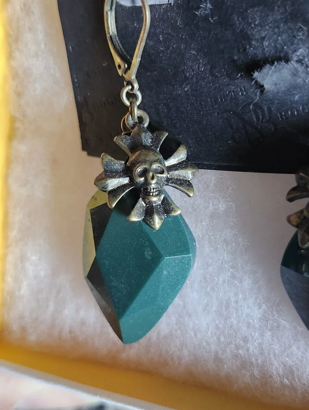 Rock & Republic Teal Faceted Teardrop Earrings with Skull Flower Accents